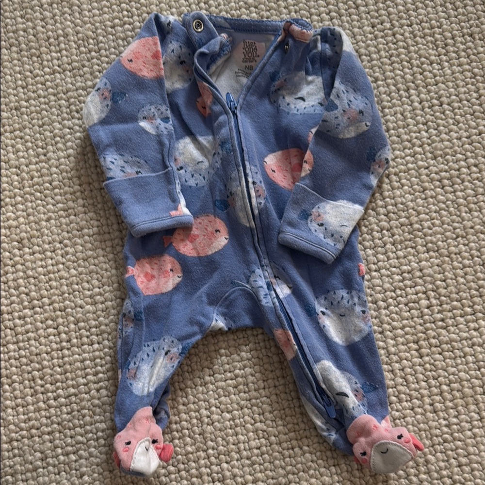 Carter's Blue and Pink fish  Baby footie - newborn